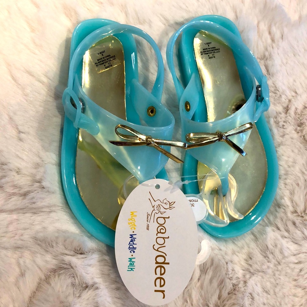 New! Little girls turquoise/gold jelly sandals, 8